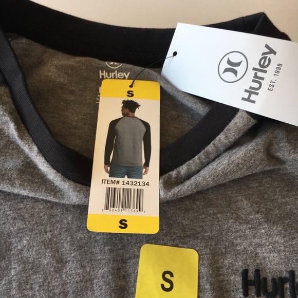Hurley Mens Long Sleeve Tee Shirt  Gray Black Size S Cotton Polyester New - Picture 3 of 8
